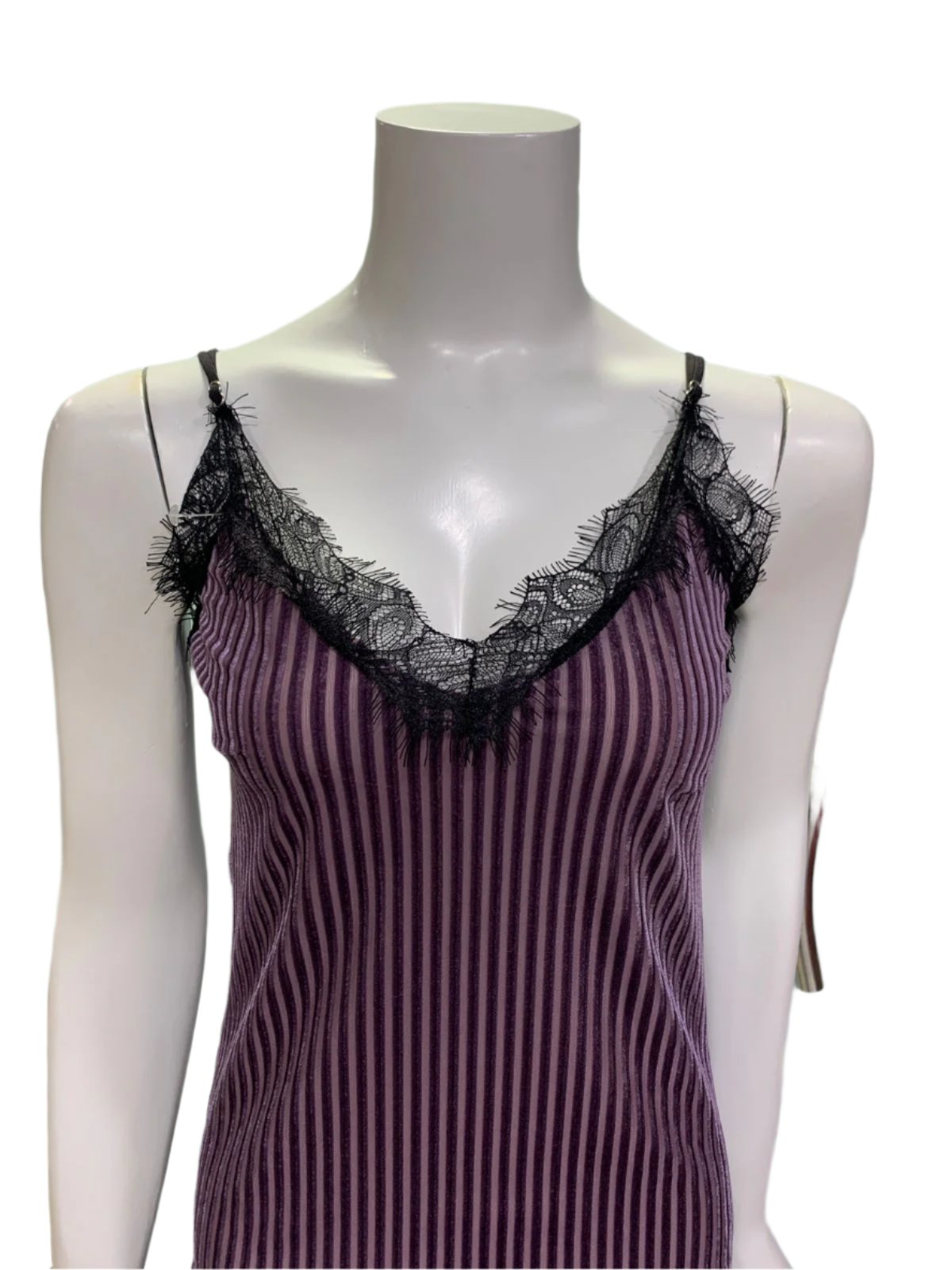Elegant Lace & Pinstripe Short Nighty