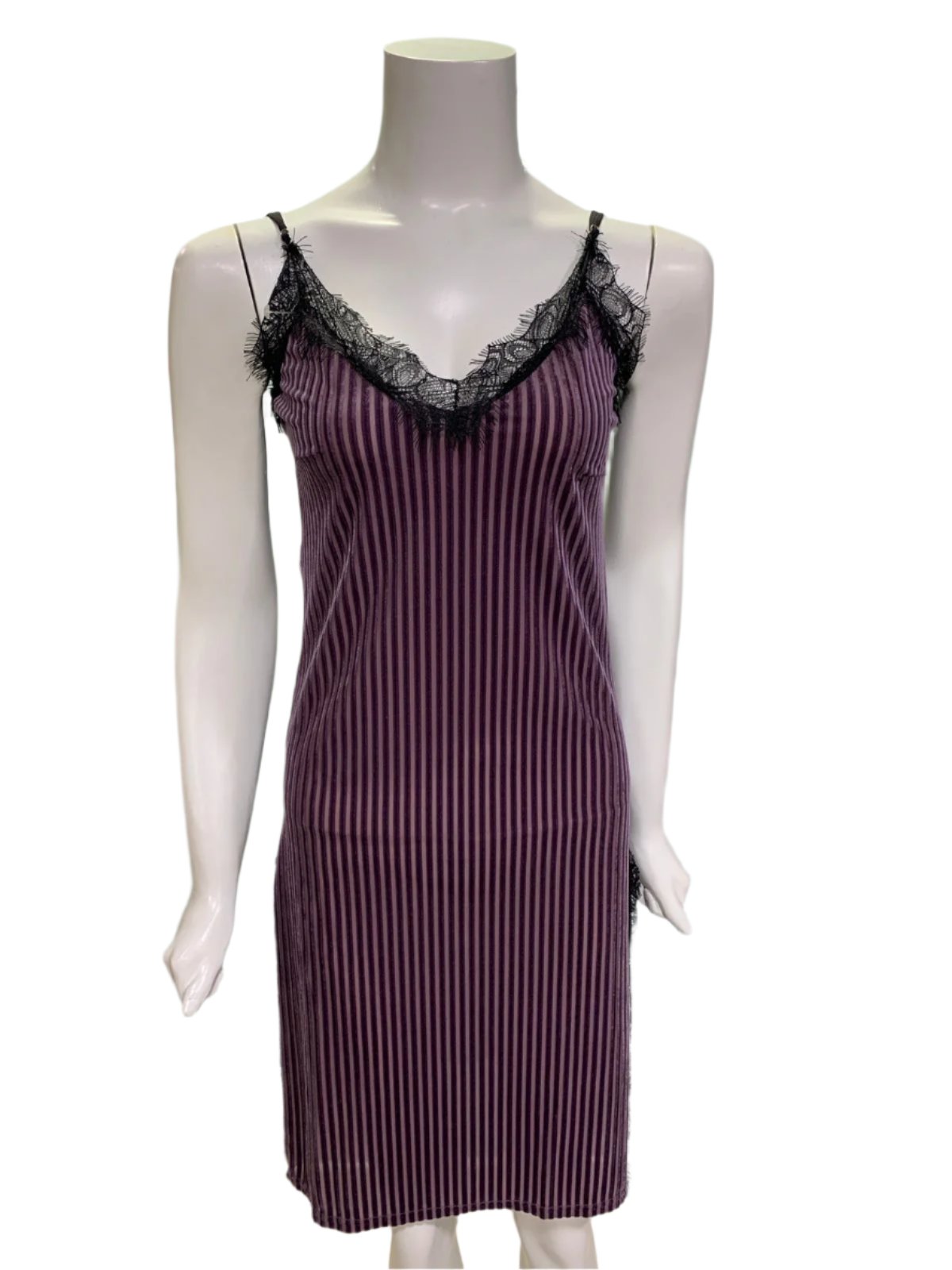 Elegant Lace & Pinstripe Short Nighty