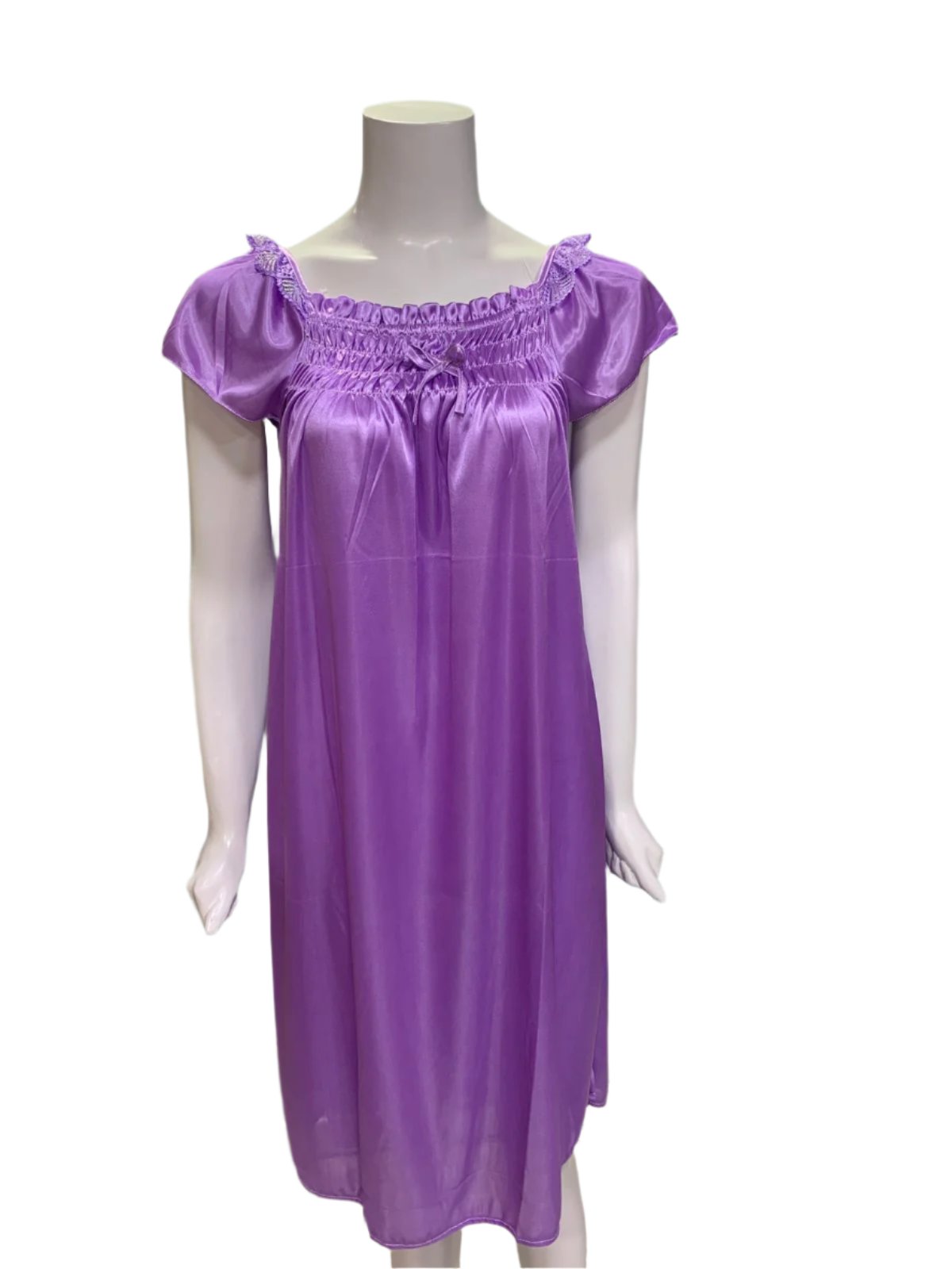 Casual Nights Satin Short Nighty with Cap Sleeves