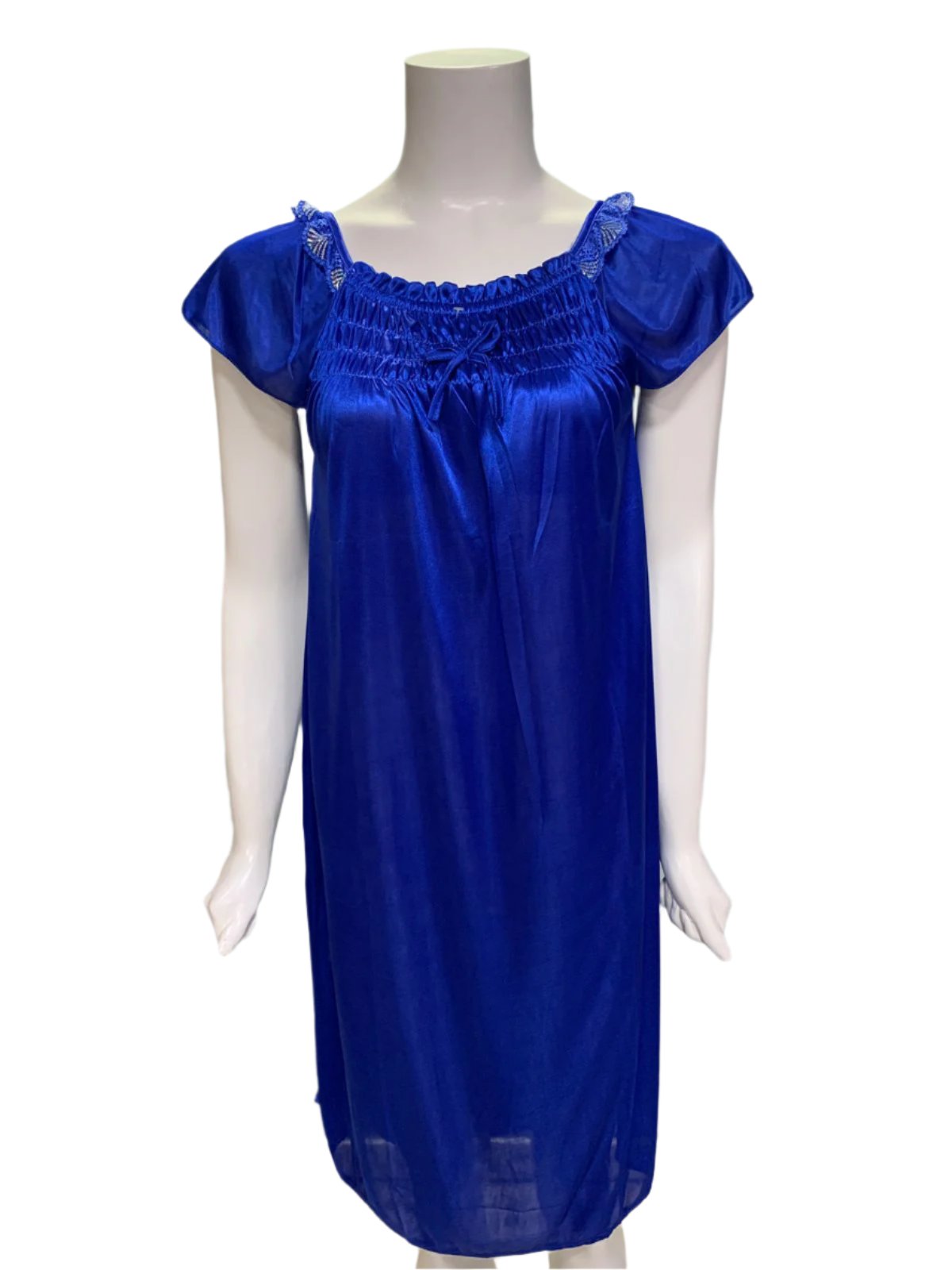 Casual Nights Satin Short Nighty with Cap Sleeves