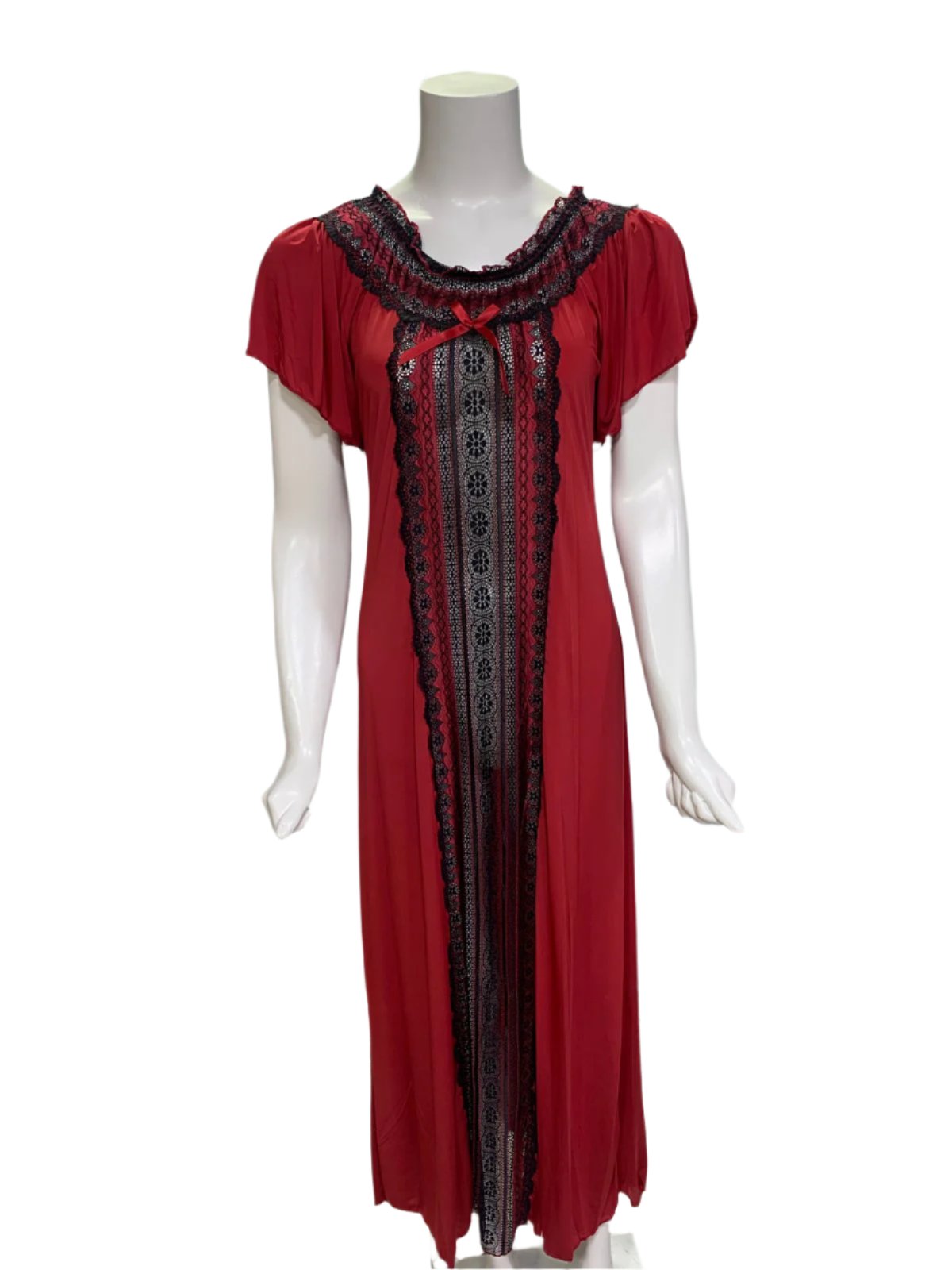 Elegant Silk Long Nighty with Delicate Lace Accents