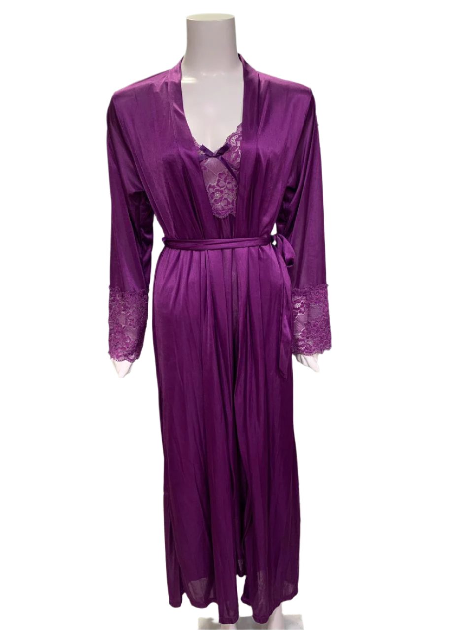 Elegant Floral Lace Long Nighty with Sheer Robe