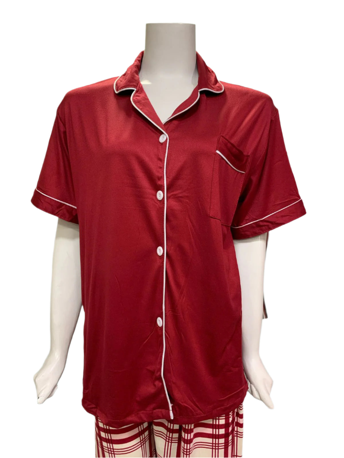 Women’s Two-Piece Pajama Set with White Piping