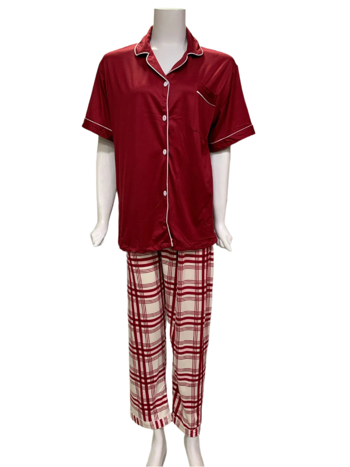 Women’s Two-Piece Pajama Set with White Piping