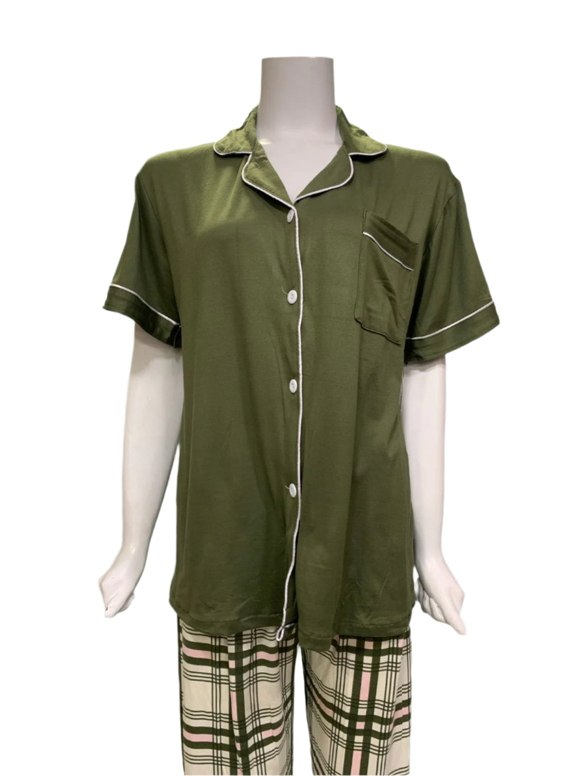 Women’s Two-Piece Pajama Set with White Piping