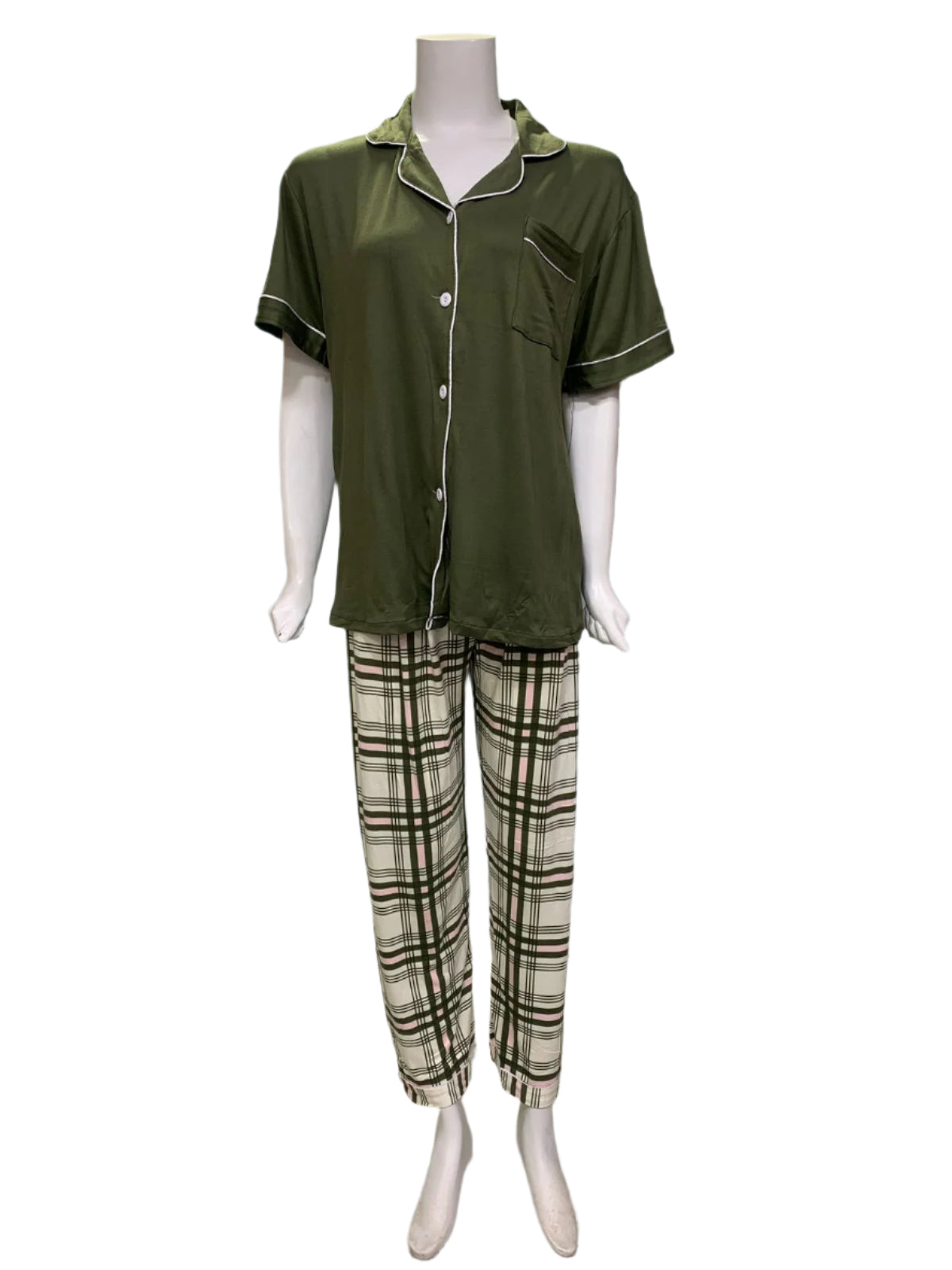 Women’s Two-Piece Pajama Set with White Piping