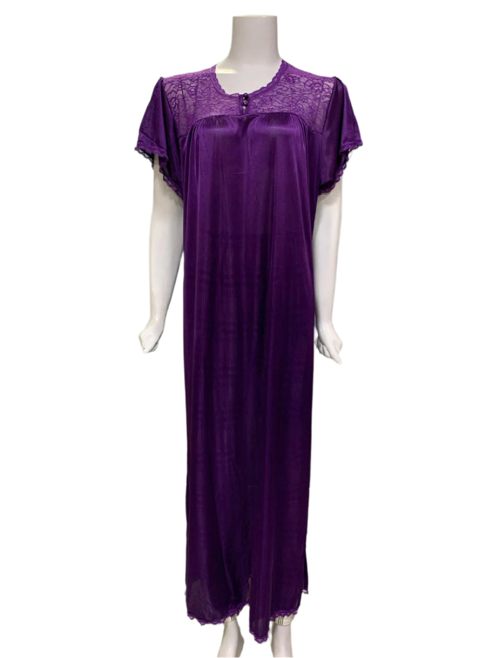 Royal Whisper – Lace Yoke Satin Maxi Night Dress
