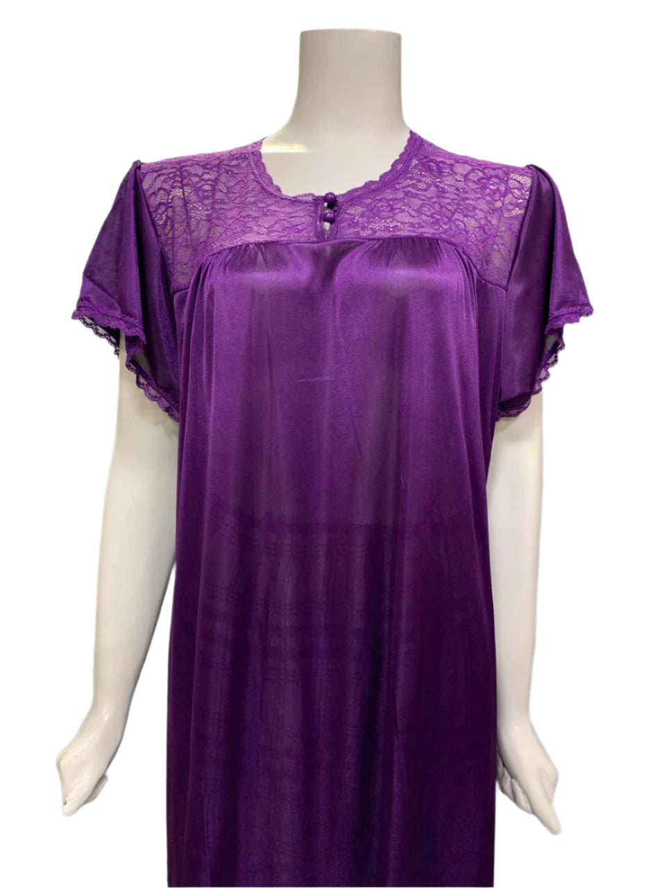Royal Whisper – Lace Yoke Satin Maxi Night Dress