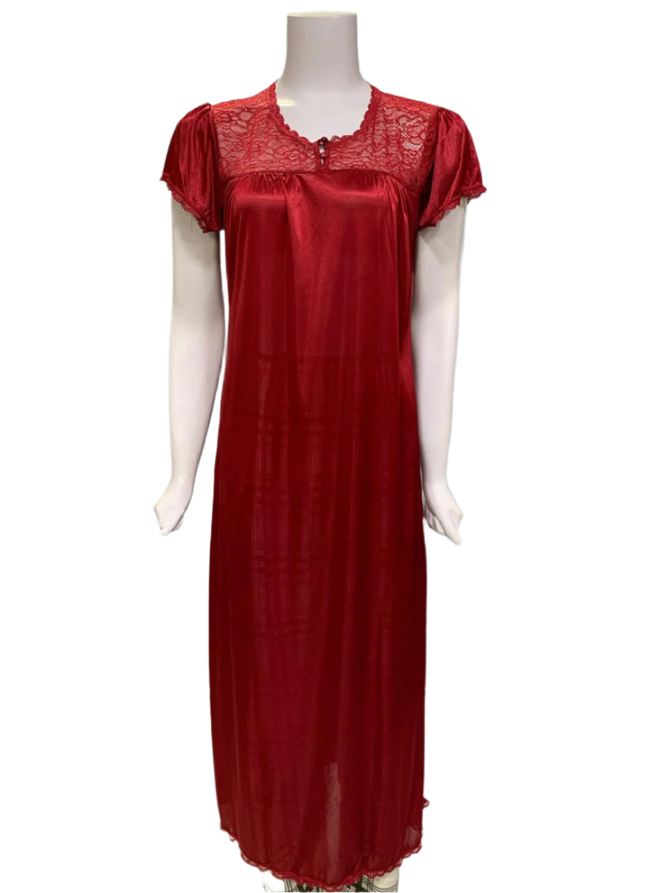 Royal Whisper – Lace Yoke Satin Maxi Night Dress