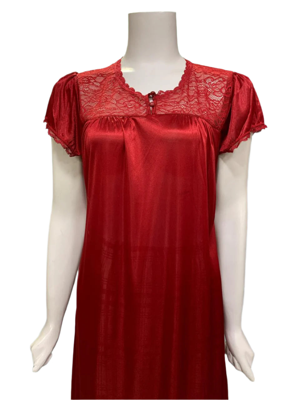Royal Whisper – Lace Yoke Satin Maxi Night Dress