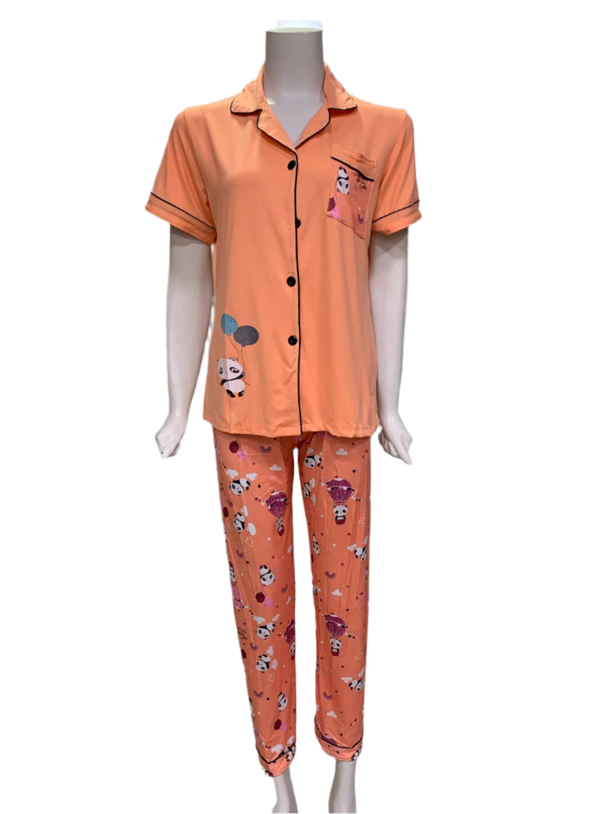 Peach Panda Dreams – Women’s Two-Piece Night Suit Set